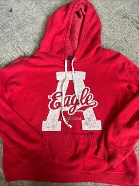American Eagle Outfitters Red Pullover Hoodie Sweater with White Logo